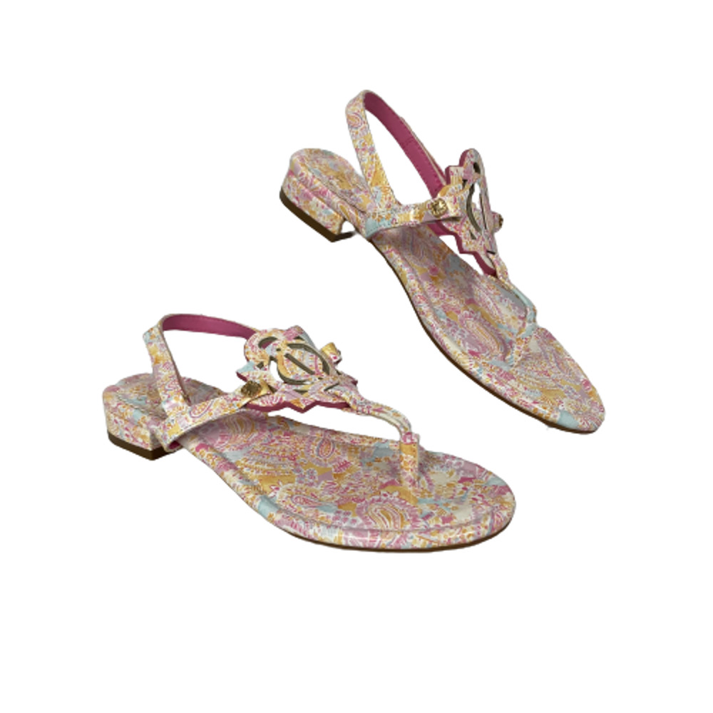 Crown &‎ Ivy Sandals Girls Sz 2 Wylie Pink Yellow Paisley Thong NEW